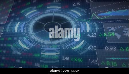 Image of data processing over screens Stock Photo