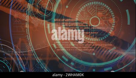 Image of medical data processing over dark background Stock Photo