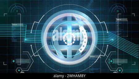 A futuristic interface displays advanced technology, with copy space Stock Photo