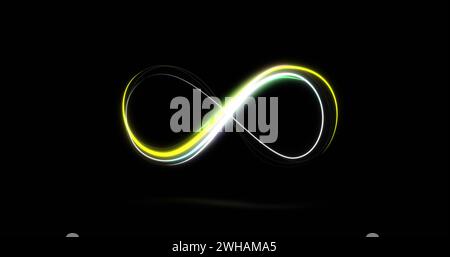 Image of neon shape over clouds and arrows Stock Photo