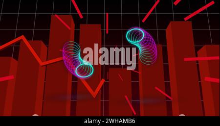 Image of circles over diagram and red lines Stock Photo