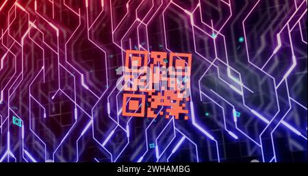 Image of qr code over network of connections Stock Photo