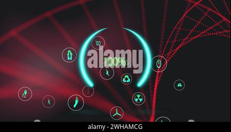 Image of ecology icons over dna strand Stock Photo