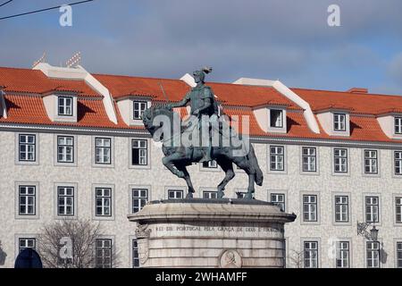 Portugal, Lisbon, The bronze equestrian statue representing King John I, by sculptor Leopoldo de Almeida in the Praca da Figueira   Photo © Fabio Mazz Stock Photo