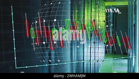 Image of graphs and globe over servers Stock Photo