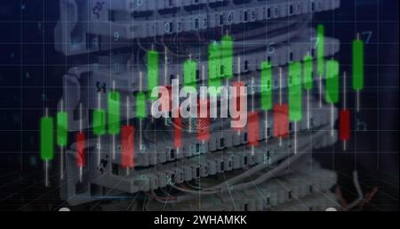 Image of graphs and scanning over servers Stock Photo