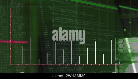 Image of graphs and data processing over servers Stock Photo