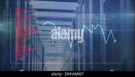 Image of graphs and lights over servers Stock Photo
