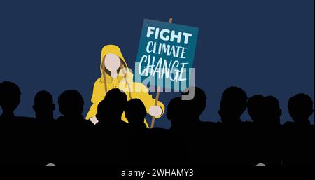 Image of woman and people protesting with banner against climate change Stock Photo
