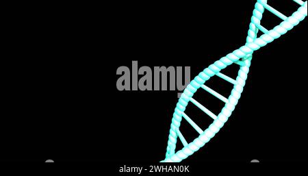 Image of dna strand spinning with copy space over black background Stock Photo