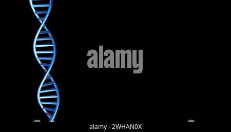 Image of dna strand spinning with copy space over black background Stock Photo