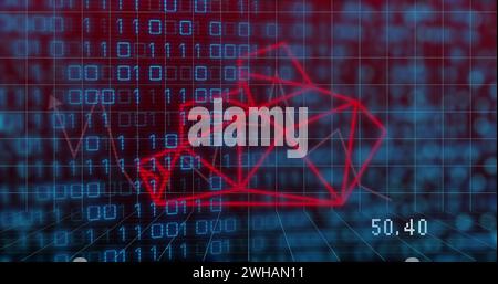 Image of bear head over binary code on dark red background Stock Photo