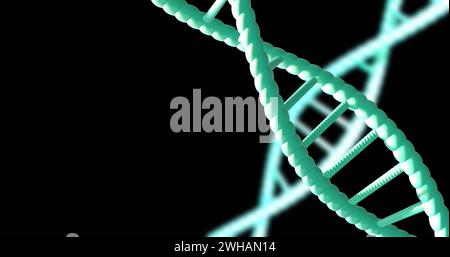 Image of dna strands spinning with copy space over black background Stock Photo