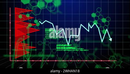 Image of graphs and scientific data over navy background Stock Photo
