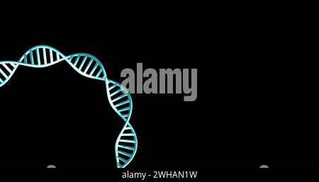 Image of dna strand spinning with copy space over black background Stock Photo