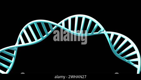 Image of dna strand spinning with copy space over black background Stock Photo