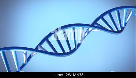 Image of dna strand spinning with copy space over blue background Stock Photo