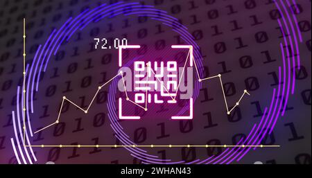 Image of graphs and qr code over binary code Stock Photo