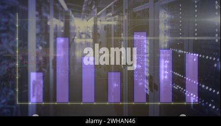 Image of graphs and lights over servers Stock Photo