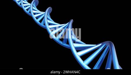 Image of dna strand spinning with copy space over black background Stock Photo