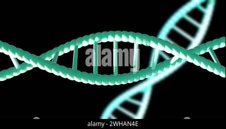 Image of dna strands spinning with copy space over black background Stock Photo