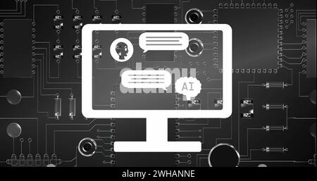 Image of ai text, icons and data processing over circuit board Stock Photo