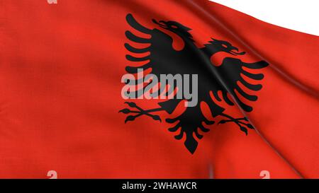 High detailed flag of Albania. National Albania flag. Europe. 3D illustration. Stock Photo