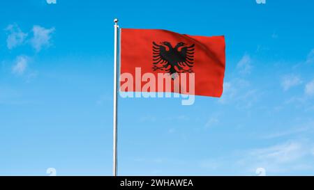 High detailed flag of Albania. National Albania flag. Europe. 3D illustration. Stock Photo