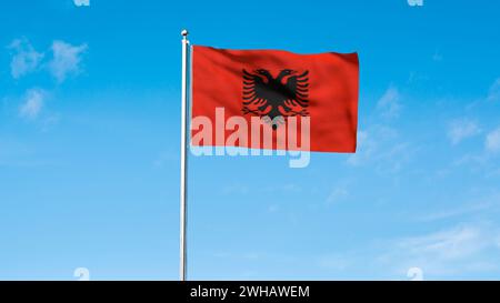 High detailed flag of Albania. National Albania flag. Europe. 3D illustration. Stock Photo