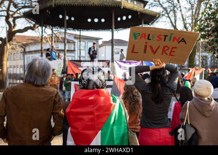 Guimaraes, Portugal - 03 February 2024: Free Palestine - Public demonstration showing solidarity with palestinian people and against war Stock Photo