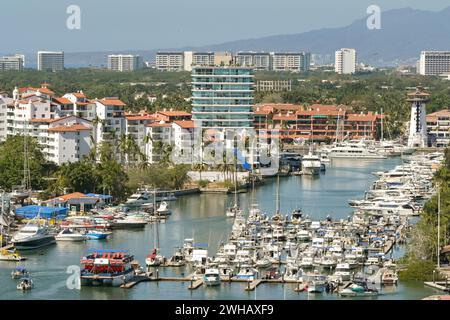 Puerto Vallarta, Mexico - 15 January 2024: Scenic landscape view of the marina in Puerto Vallarta Stock Photo