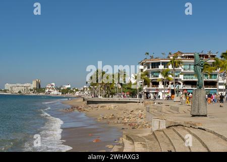 Puerto Vallarta, Mexico - 15 January 2024: Seafront and promenade in the old town of Puerto Vallarta Stock Photo