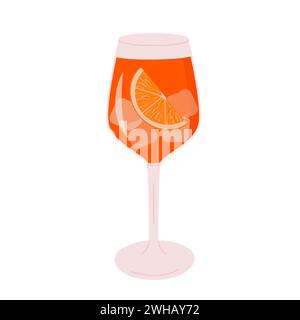 Spritz Cocktail in glass with ice and slice of orange. Aperol Campari Alcoholic Beverage isolated on white background. Summer Italian aperitif. Vector Stock Vector