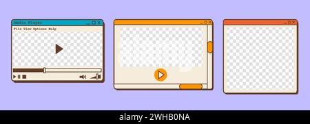 Vector set of 90s old desktop user interface dialog windows. Nostalgic retro computer ui. Vintage browser. Vaporwave and retrowave style old computer Stock Vector