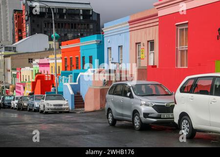 painted houses on Wale and Van der Muelen streets, Cape Town South Africa Stock Photo