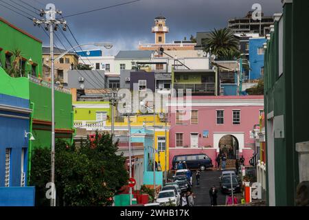 painted houses on Wale and Van der Muelen streets, Cape Town South Africa Stock Photo