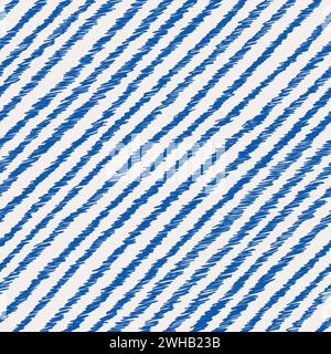 Diagonal striped pattern. Blue hand drawn pattern on white background Stock Vector
