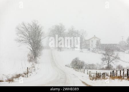 Snowing in January, in rural farm country, Mohawk Valley, New York ...