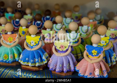 Partially-finished Dominican faceless dolls in a home workshop in the Dominican Republic.  The faceless dolls represent the ethnic diversity of the Do Stock Photo