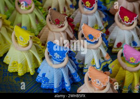 Partially-finished Dominican faceless dolls in a home workshop in the Dominican Republic.  The faceless dolls represent the ethnic diversity of the Do Stock Photo