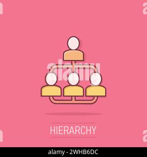 Corporate organization chart with business people vector icon in comic style. People cooperation cartoon illustration on isolated background. Teamwork Stock Vector