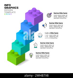 Infographic template with icons and 5 options or steps. Building blocks. Can be used for workflow layout, diagram, banner, webdesign. Vector illustrat Stock Vector