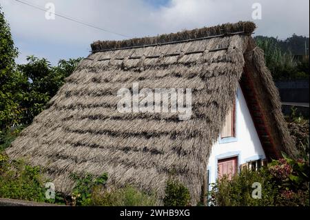 Typical Santana house, hayloft or palheiros Stock Photo