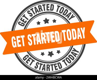 get started today stamp. get started today round sign. label on transparent background Stock Vector