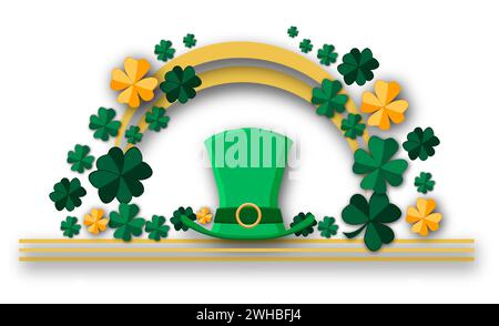 Illustration on theme beautiful shape banner in style paper cut for celebrate holiday patricks day, decorative paper cut consisting of many design ele Stock Vector