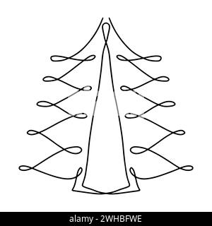 Christmas tree in single continuous line. Hand drawn style. Vector illustration isolated on white Stock Vector