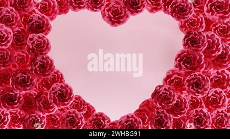 Pink roses heart frame 8k illustration Stock Photo