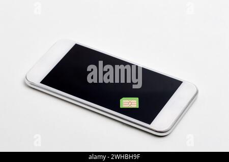 High angle shot of smart phone use with micro sim card with black screen Stock Photo