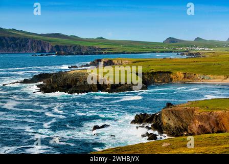 From Clougher Head looking over Ferriter's Cove, towards Sybil Point, Dingle Peninsula, County Kerry, Ireland Stock Photo