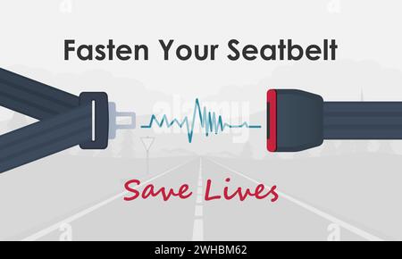 Fasten your seatbelt concept. Drive safe and safety first. Vector illustration. Stock Vector